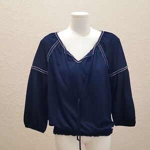 NWOT - Naif Dark Navy Blue Shirt with Elastic Puff Sleeves And Waist Band Size S